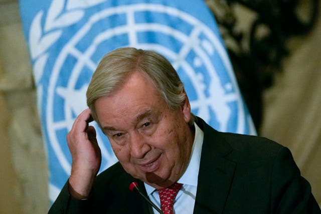United Nations secretary-general Antonio Guterres has caused a diplomatic backlash with his comments on the Israel-Hamas war (Amr Nabil/AP)