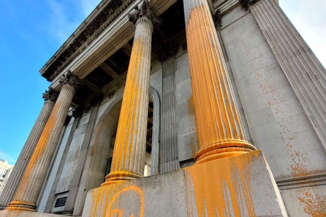 Wellington Arch after Just Stop Oil protesters sprayed the building with orange paint (Just Stop Oil)
