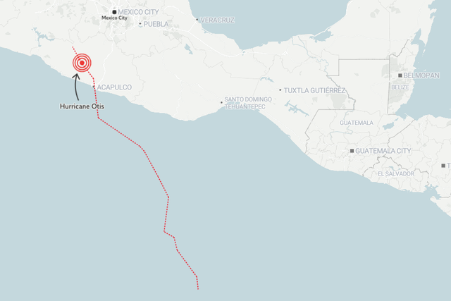 <p>Map of the path of Hurricane Otis</p>