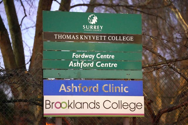The incident happened outside Thomas Knyvett College in Ashford, Surrey (PA)
