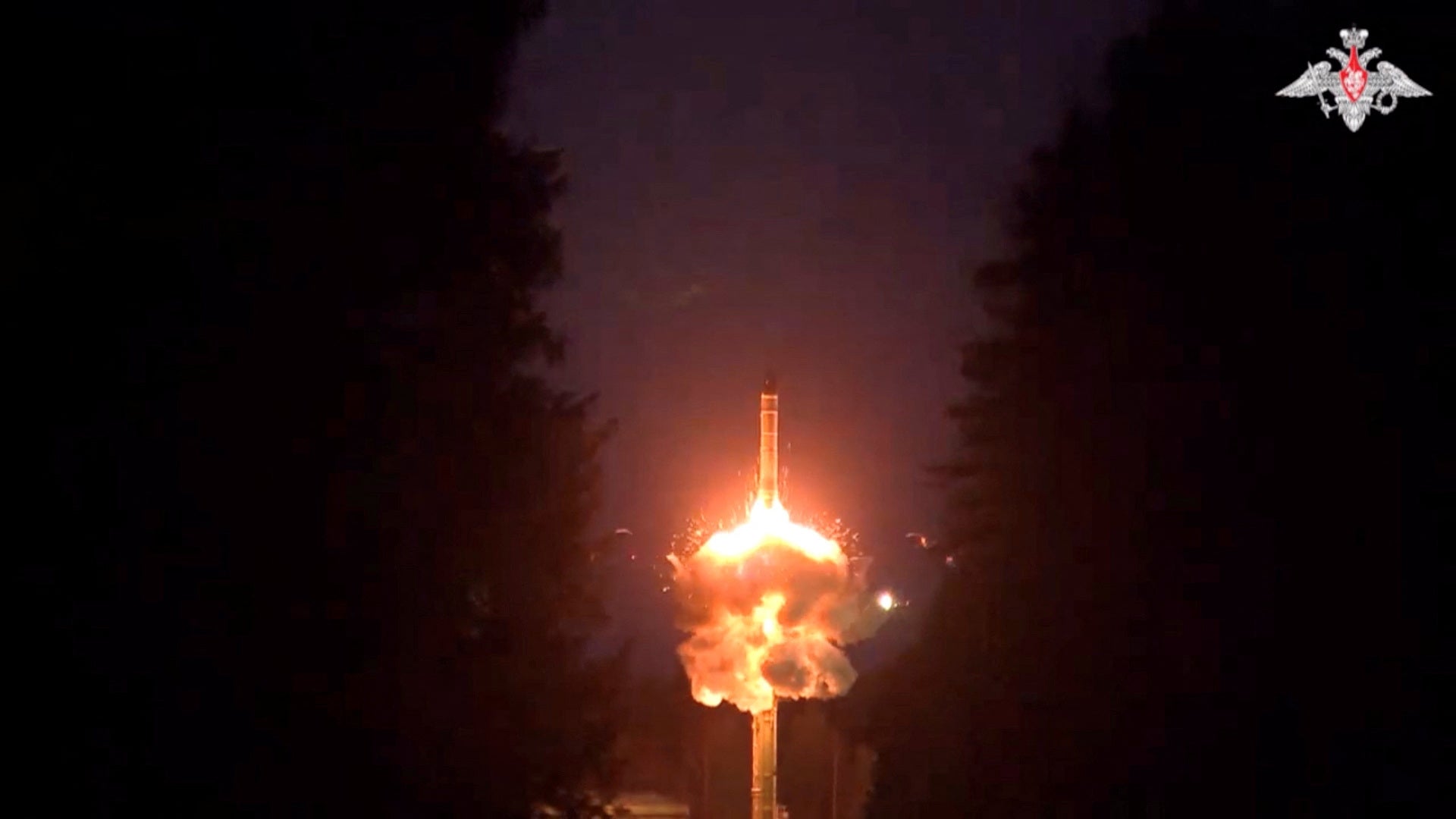 A still image from video, released by the Russian Defence Ministry, shows what it said to be Russia’s Yars intercontinental ballistic missile test-launched at the Plesetsk cosmodrome during a military exercise