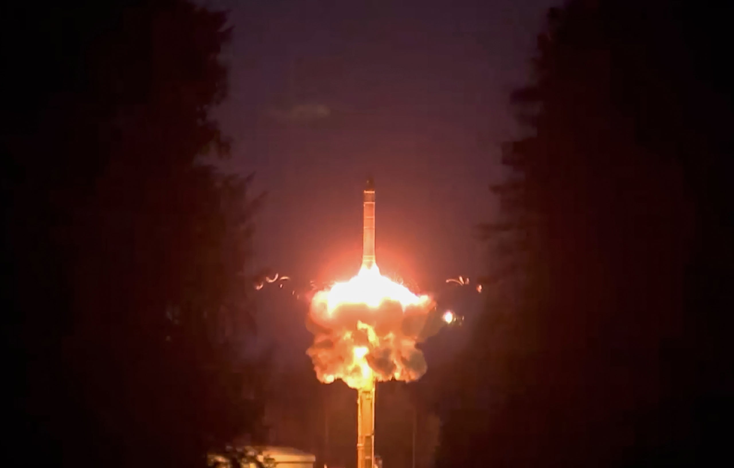 <p>The Yars intercontinental ballistic missile launched during a nuclear strike test</p>