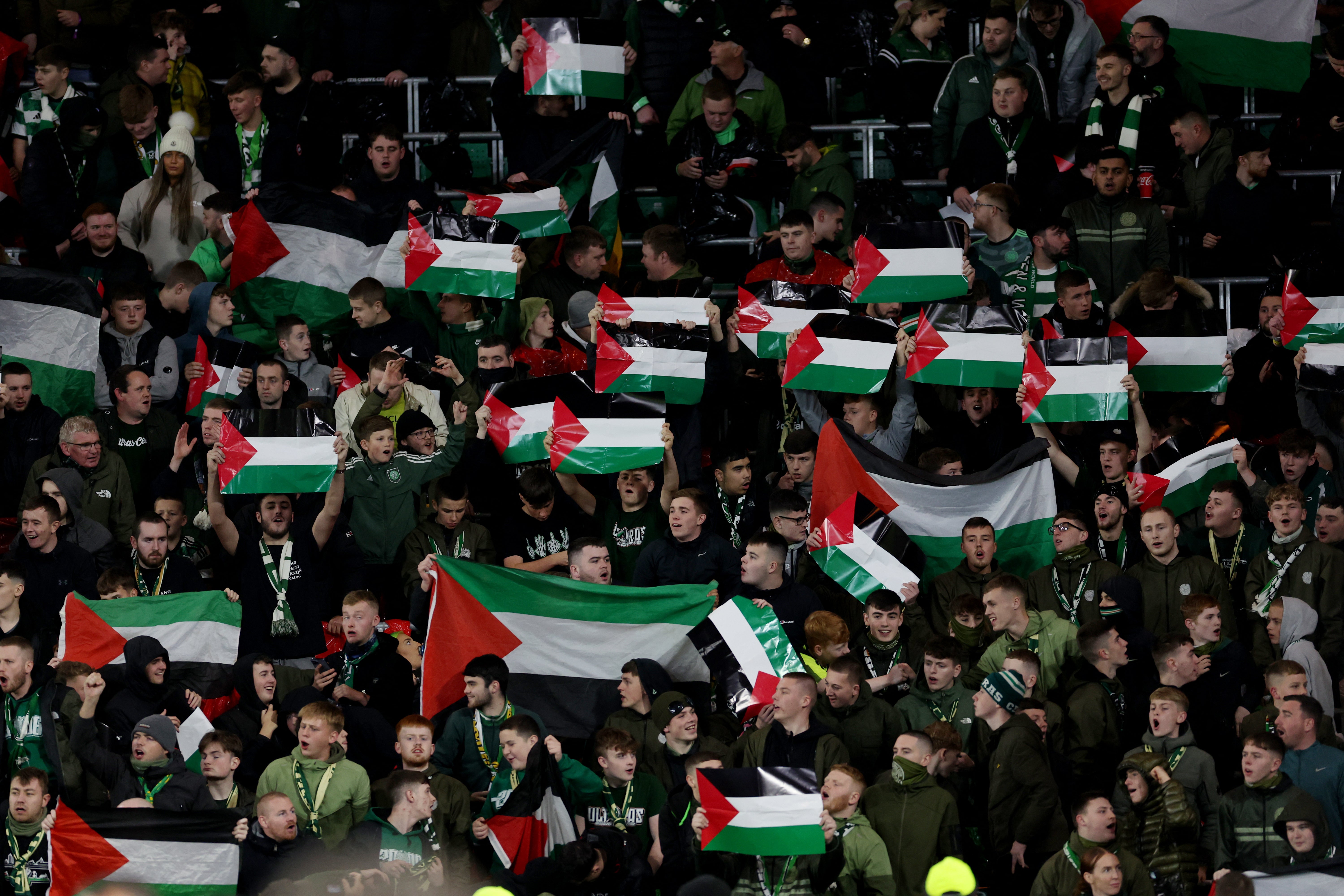 Celtic fans displayed Palestine flags ahead of the Champions League match against Atletico Madrid