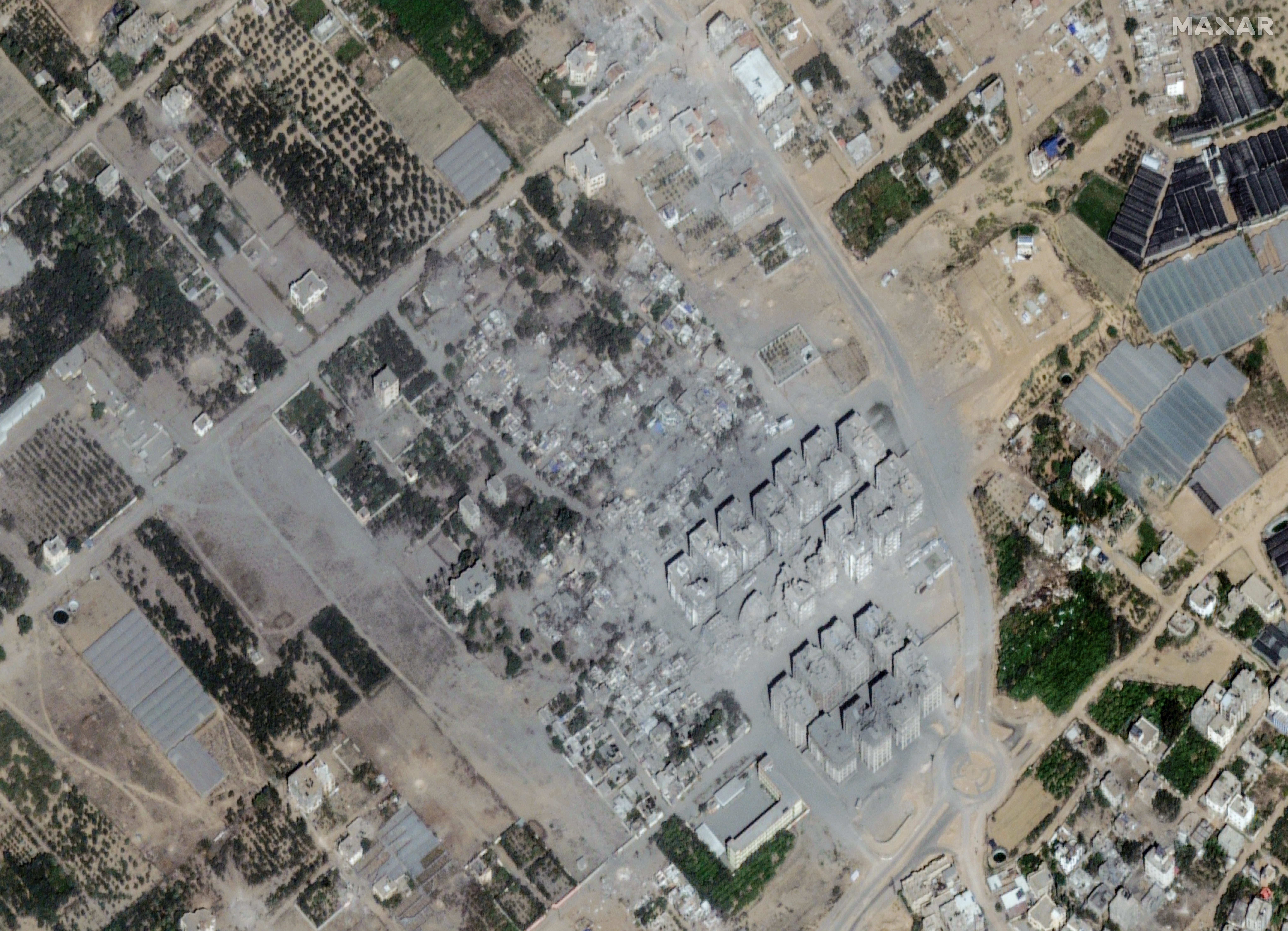 Satellite view shows damaged areas in Atatra in the northern Gaza Strip on 21 October