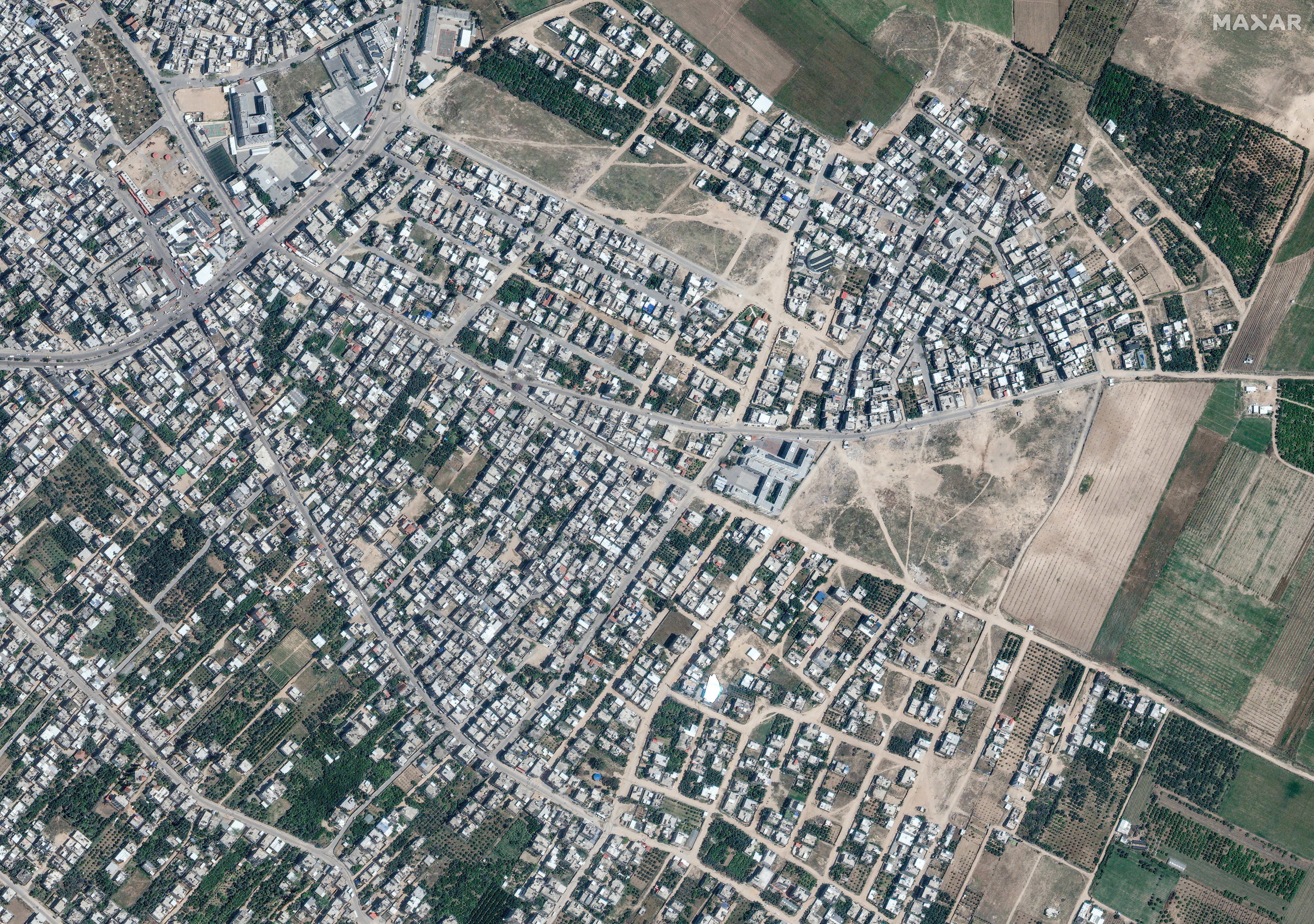 Satellite view shows the Palestinian city of Beit Hanoun in the northern Gaza Strip on 1 May
