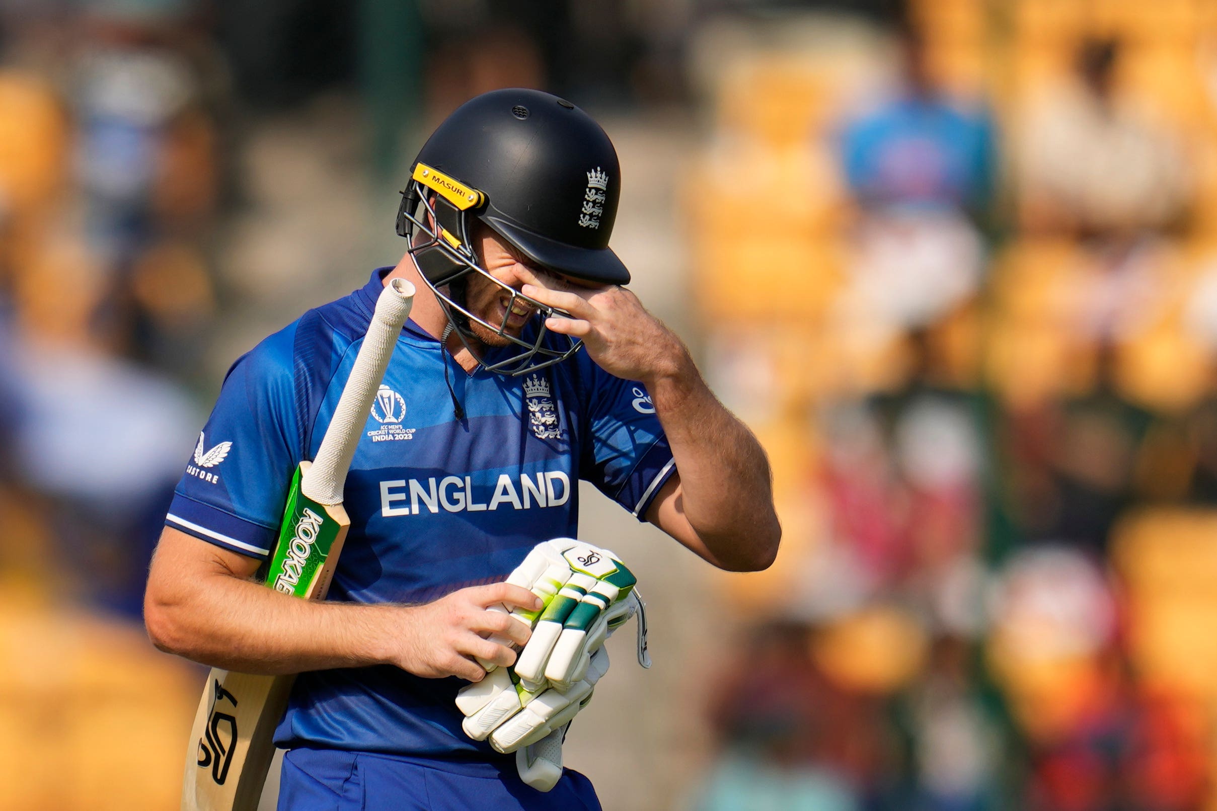 England captain Jos Buttler was out for eight against Sri Lanka in Bengaluru (Aijaz Rahi/AP)