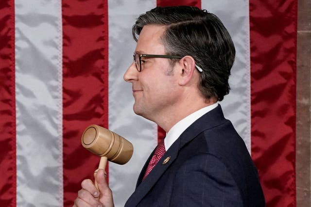 <p>Newly elected Speaker of the House Mike Johnson (R-LA) wields the gavel of the Speaker after he was elected to be the new Speaker at the U.S. Capitol in Washington, U.S., October 25, 2023</p>