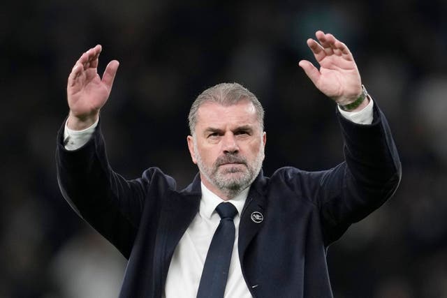 Ange Postecoglou’s Tottenham could go five points clear at the top of the Premier League with victory at Crystal Palace (AP Photo/Kin Cheung/PA))