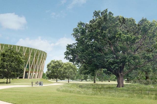 <p>An artist’s impression of the proposed new show court in Wimbledon Park</p>