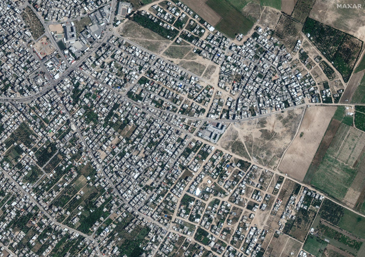 Parts of Gaza look like a wasteland from space. Look for the misshapen buildings and swaths of gray