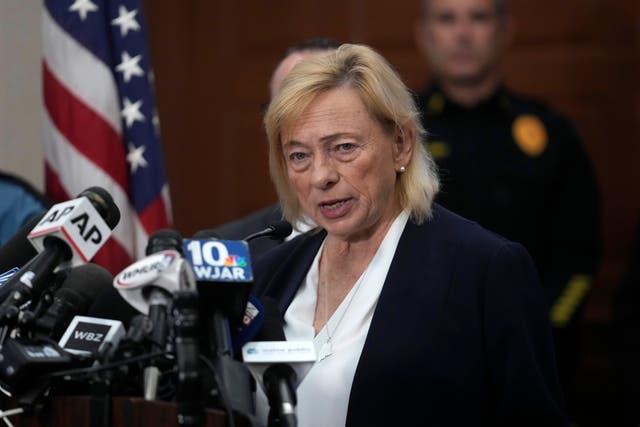 <p>Maine Gov Janet Mills faces reporters Thursday, Oct. 26, 2023, during a news conference at Lewiston City Hall, in Lewiston, Maine</p>