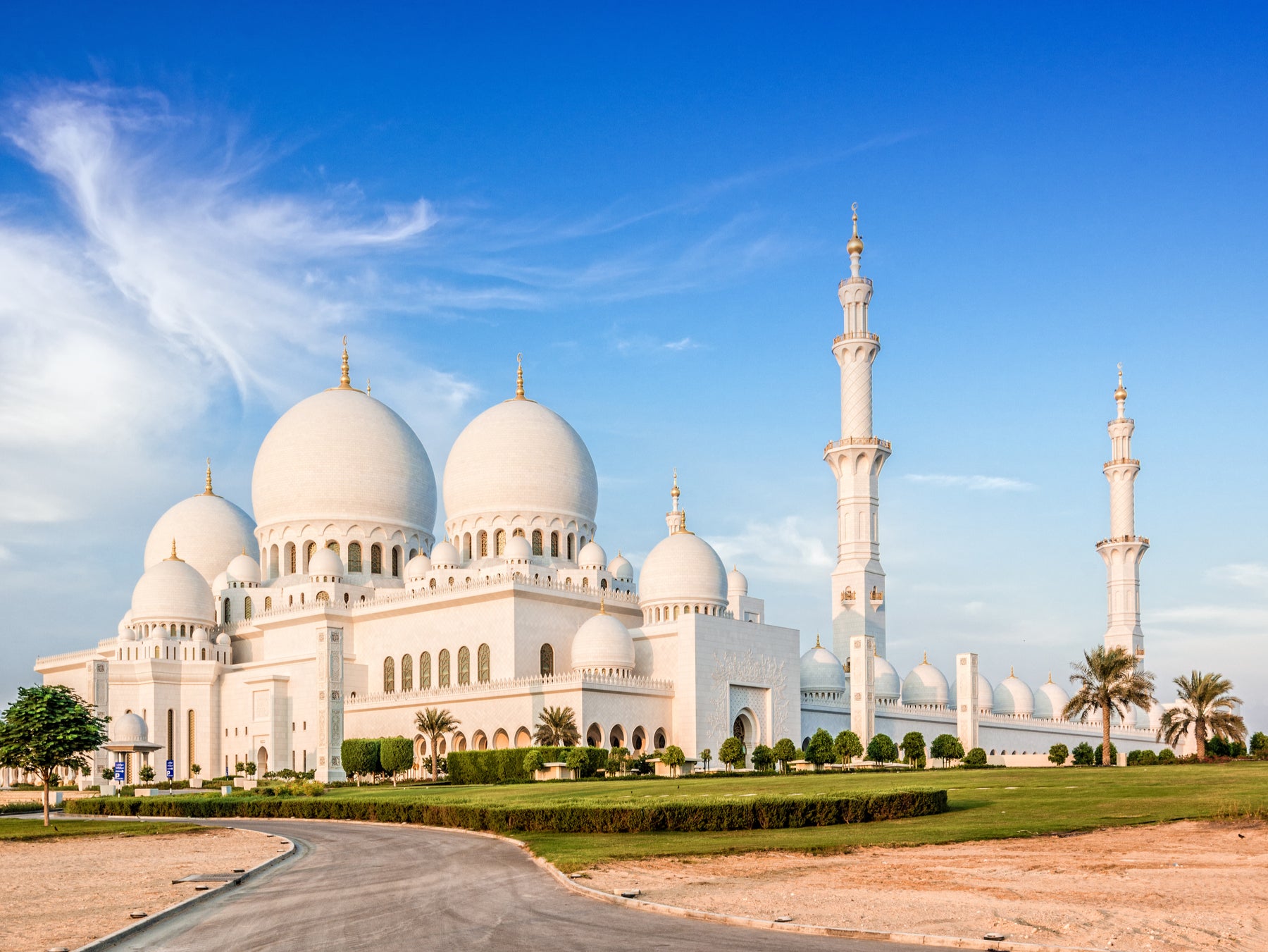 Sheikh Zayed Grand Mosque, the largest mosque in Abu Dhabi, is an architecural icon