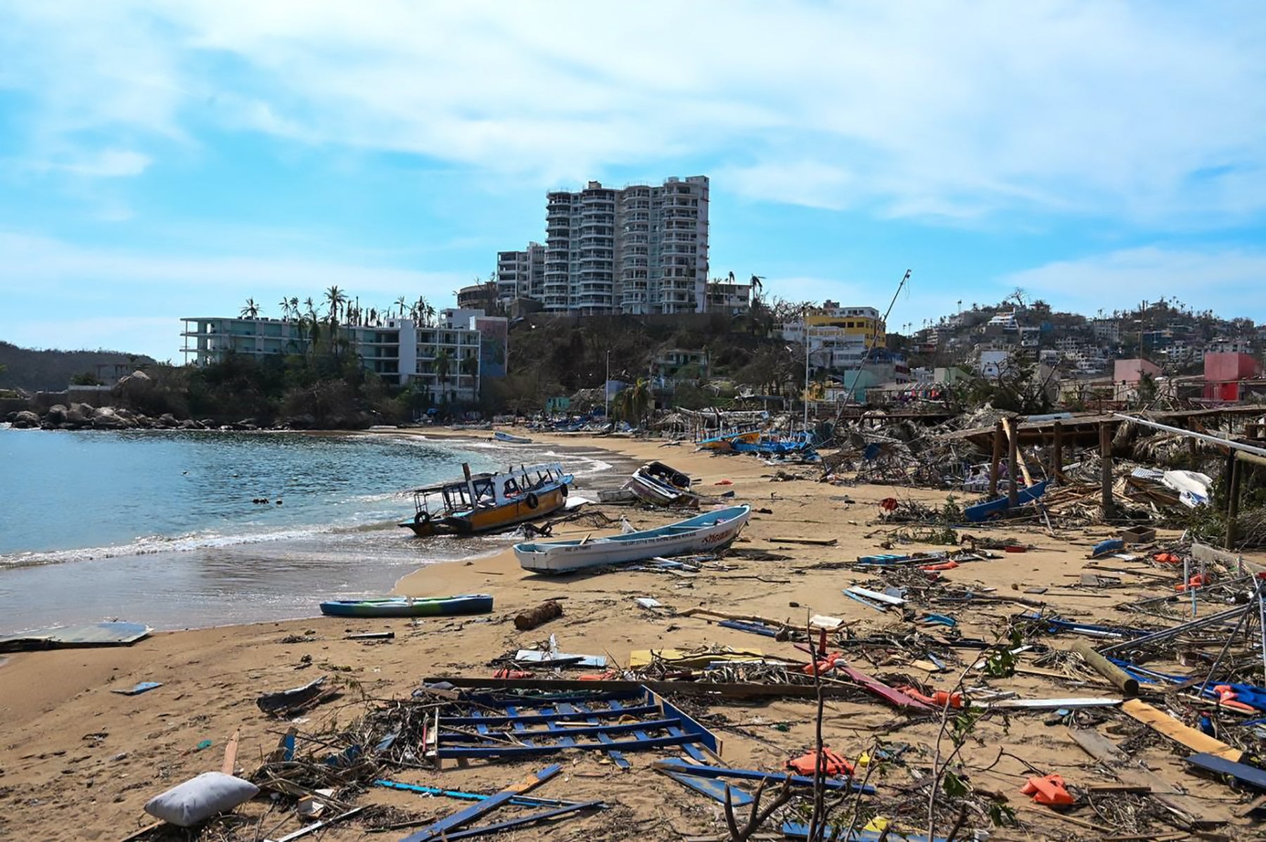 View of damage in the beach area of Acapulco on Thursday after Hurricane Otis