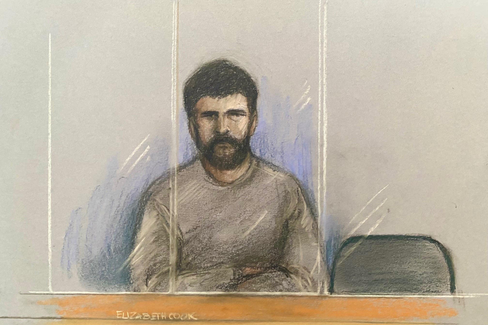 An artist’s impression of Joshua Bowles who is accused of stabbing a woman at a leisure centre in Cheltenham (Elizabeth Cook/PA)