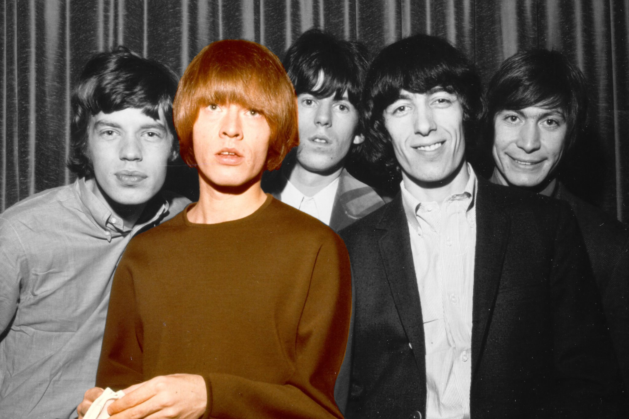 Sympathy for the devil: Jones (in colour) in 1964 with fellow Stones (from left) Mick Jagger, Keith Richards, Bill Wyman and Charlie Watts