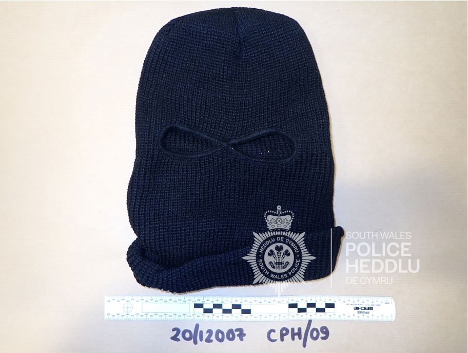 A balaclava recovered by police and used by the gang in their criminal schemes