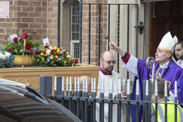The coffin of Jessica Baker is carried into St Theresa’s Catholic Church in Chester for the funeral of the 15-year-old, who died in a coach crash on the M53 in Wirral (Jason Roberts/PA)