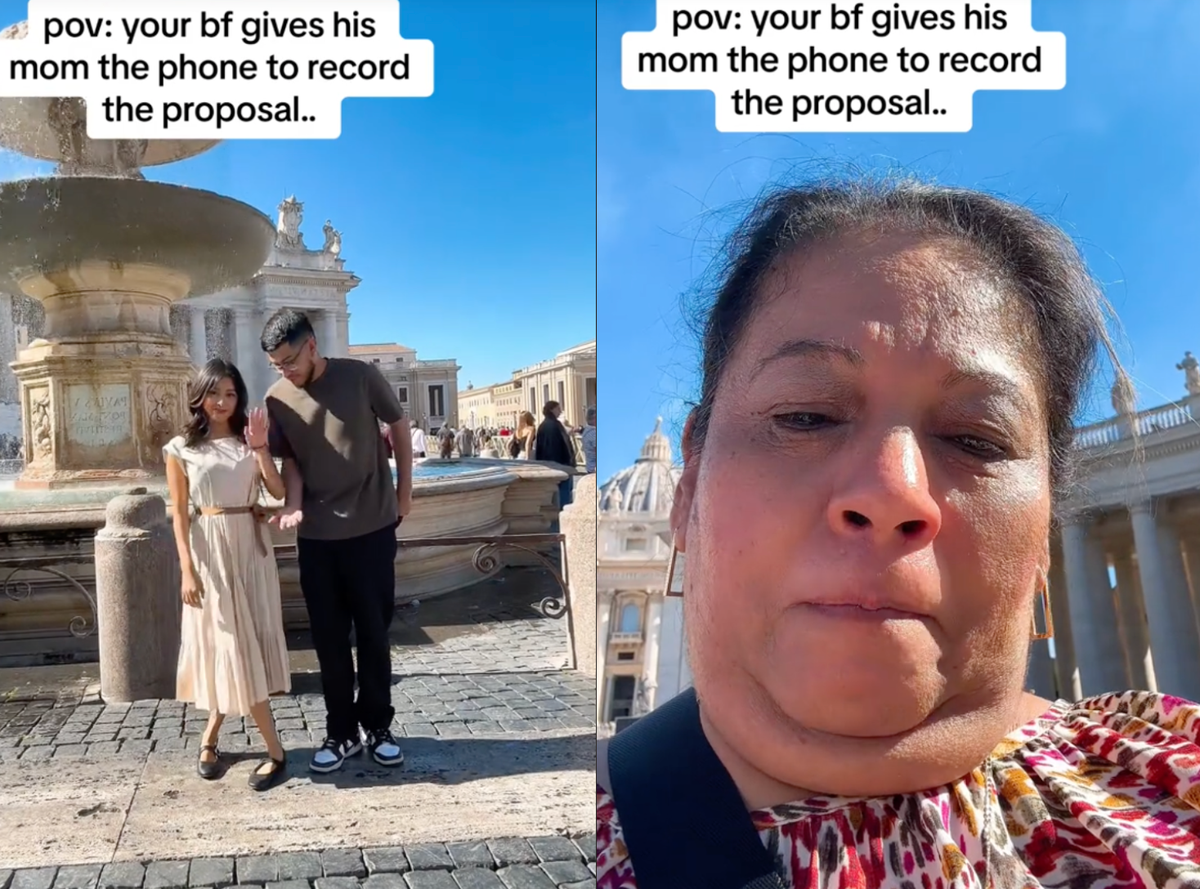 Mother accidentally photobombs son’s proposal video: ‘Was trying her best’