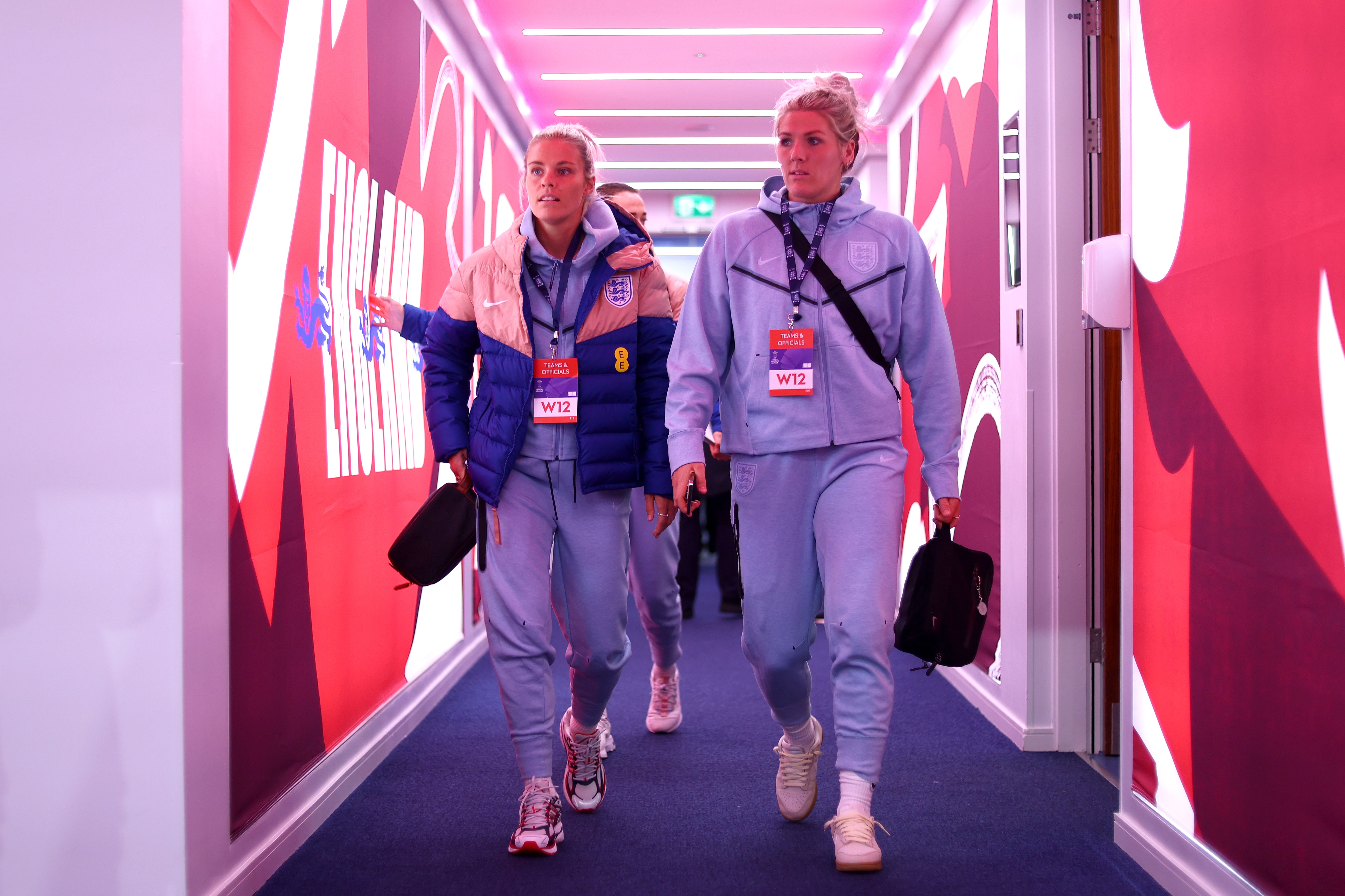 England walk down the tunnel at Leicester