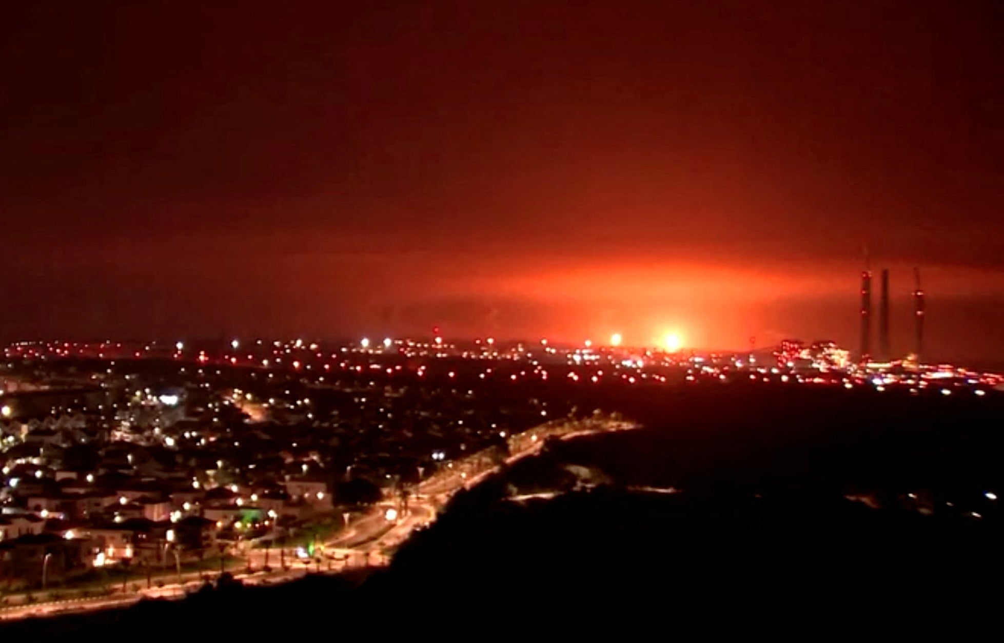 A blast seen on the Israel-Gaza border