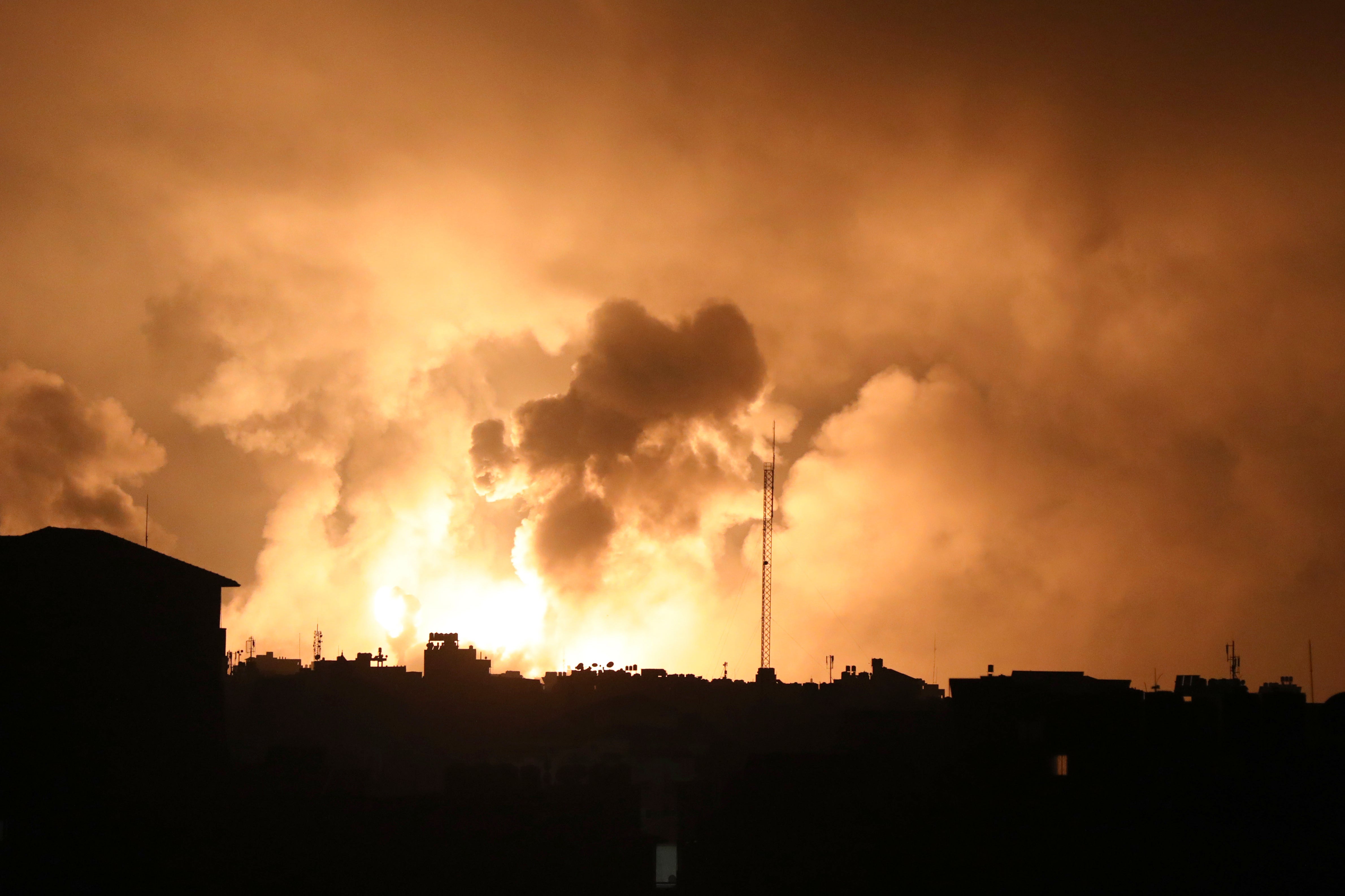 Explosions caused by Israeli airstrikes in the north of the Gaza Strip