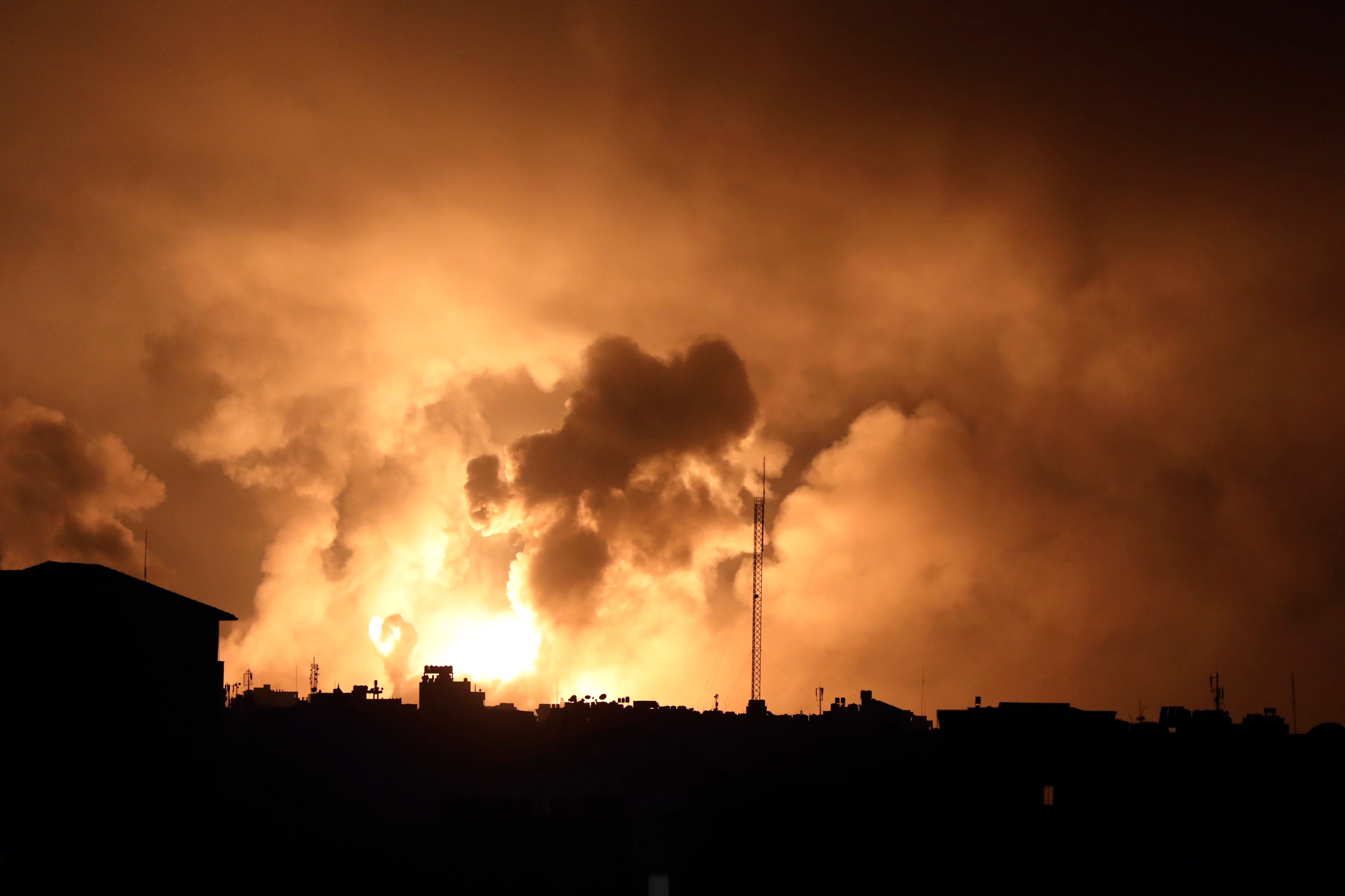 Explosions caused by Israeli airstrikes in the northern Gaza Strip