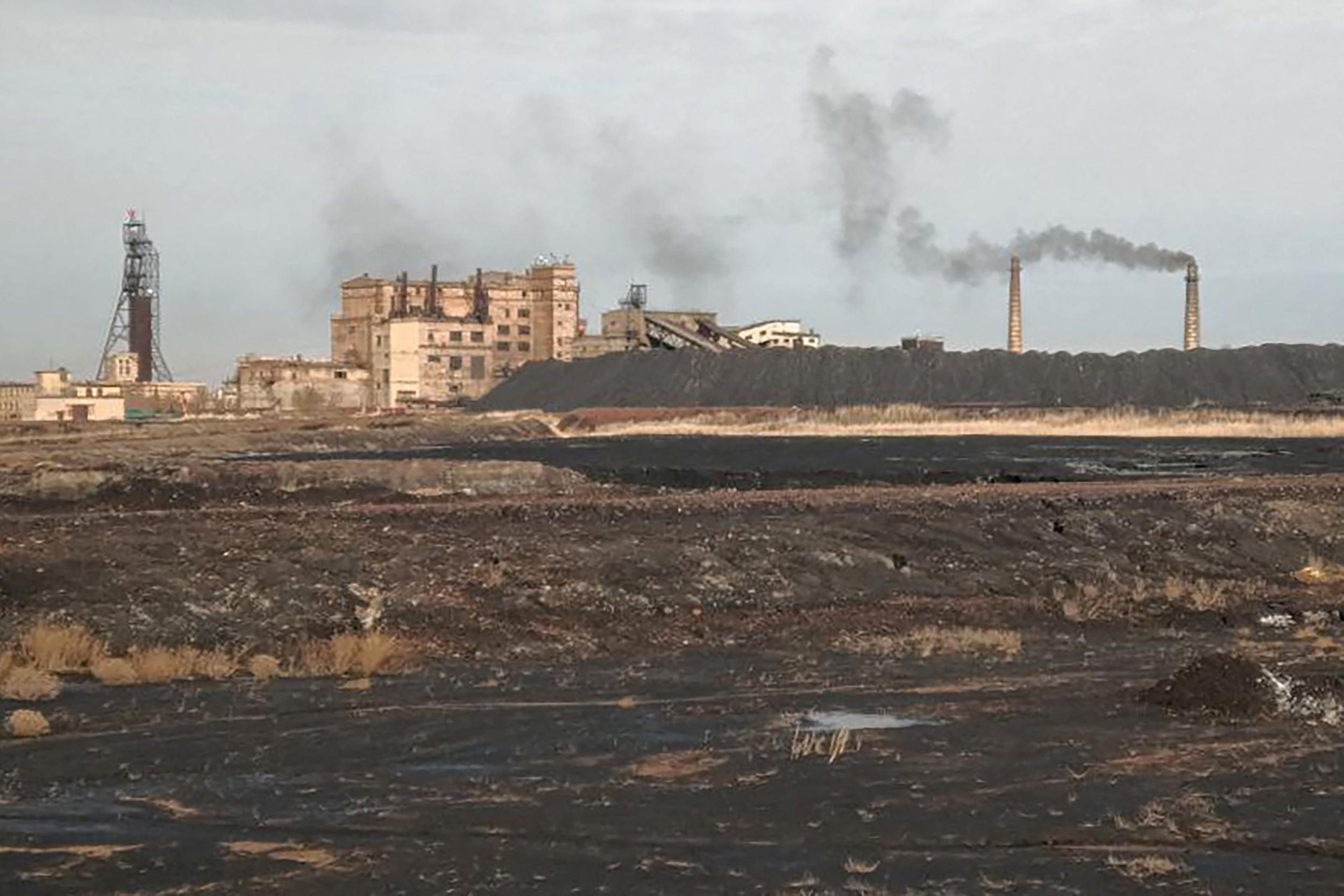This photograph taken on 28 October 2023 shows a view of the Kostyenko coal mine in Kazakhstan’s Karaganda
