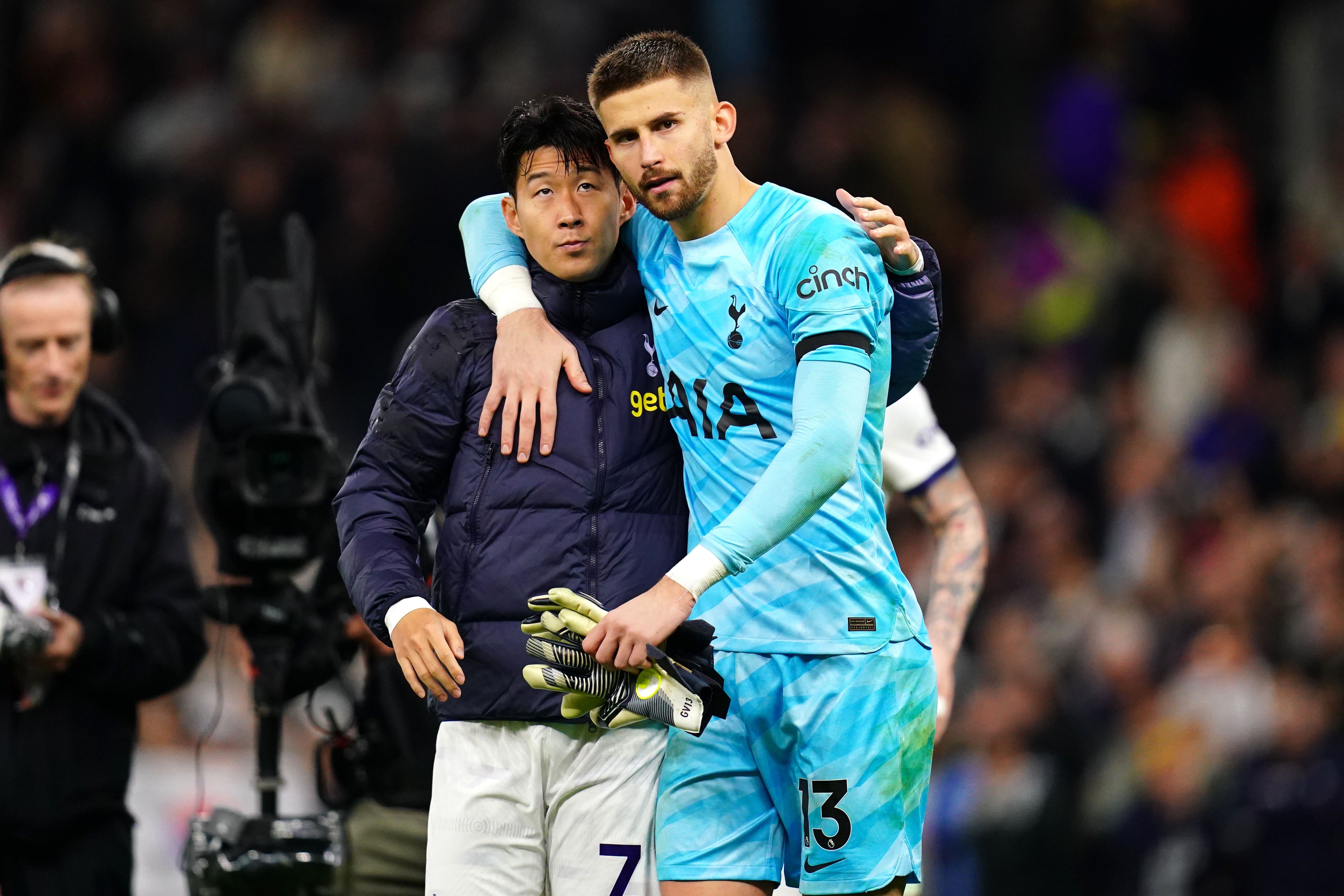 Son Heung-Min hailed Tottenham goalkeeper Guglielmo Vicario after their 2-1 win over Crystal Palace (John Walton/PA)