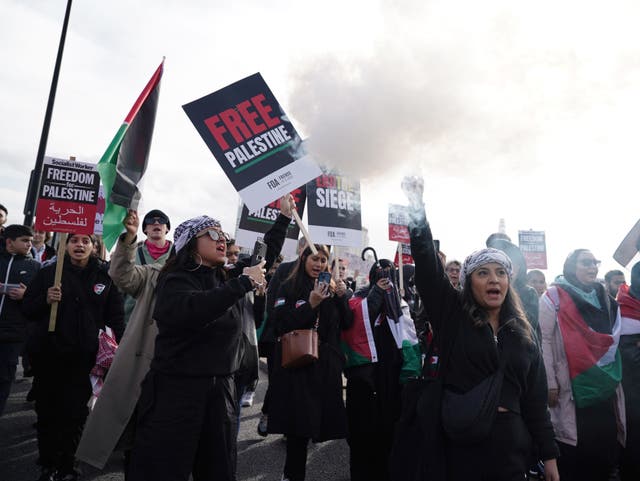 <p>The pro-Palestine march in London on Saturday was mostly peaceful </p>