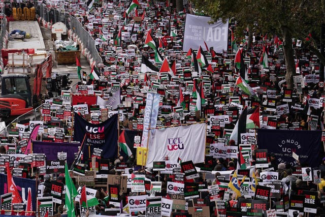 Pro-Palestinian protesters at the march in London (Jordan Pettitt/PA)