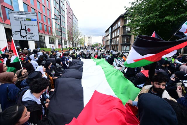 Pro-Palestinian protesters took to the streets of London after Israel stepped up its offensive on Gaza (Ian West/PA)