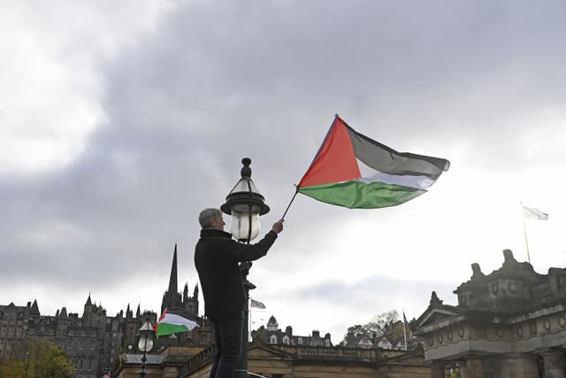 Protesters took part in Scottish Palestine Solidarity Campaign demonstrations in cities including Edinburgh on Saturday (Lesley Martin/PA)