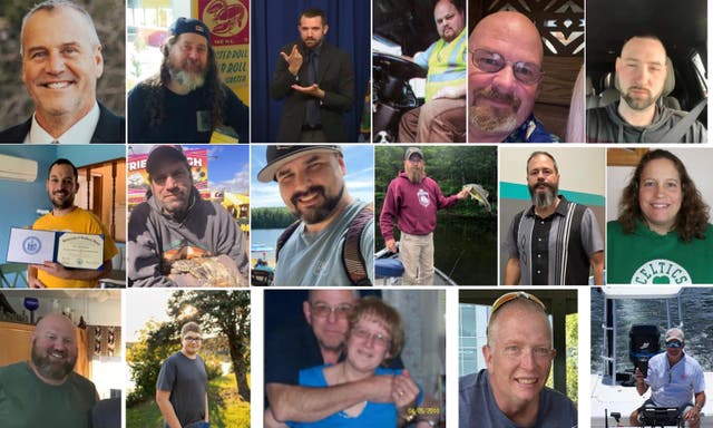 <p>The Maine mass shooting victims: (top row l-r) Ronald G Morin, Peyton Brewer-Ross, Joshua A Seal, Bryan M MacFarlane, Joseph Lawrence Walker, Arthur Fred Strout; (second row l-r) Maxx A Hathaway, Stephen M Vozella, Thomas Ryan Conrad, Michael R Deslauriers II, Jason Adam Walker, Tricia C Asselin; (bottom row l-r) William A Young, Aaron Young, Robert E Violette and Lucille M Violette, William Frank Brackett, Keith D Macneir </p>