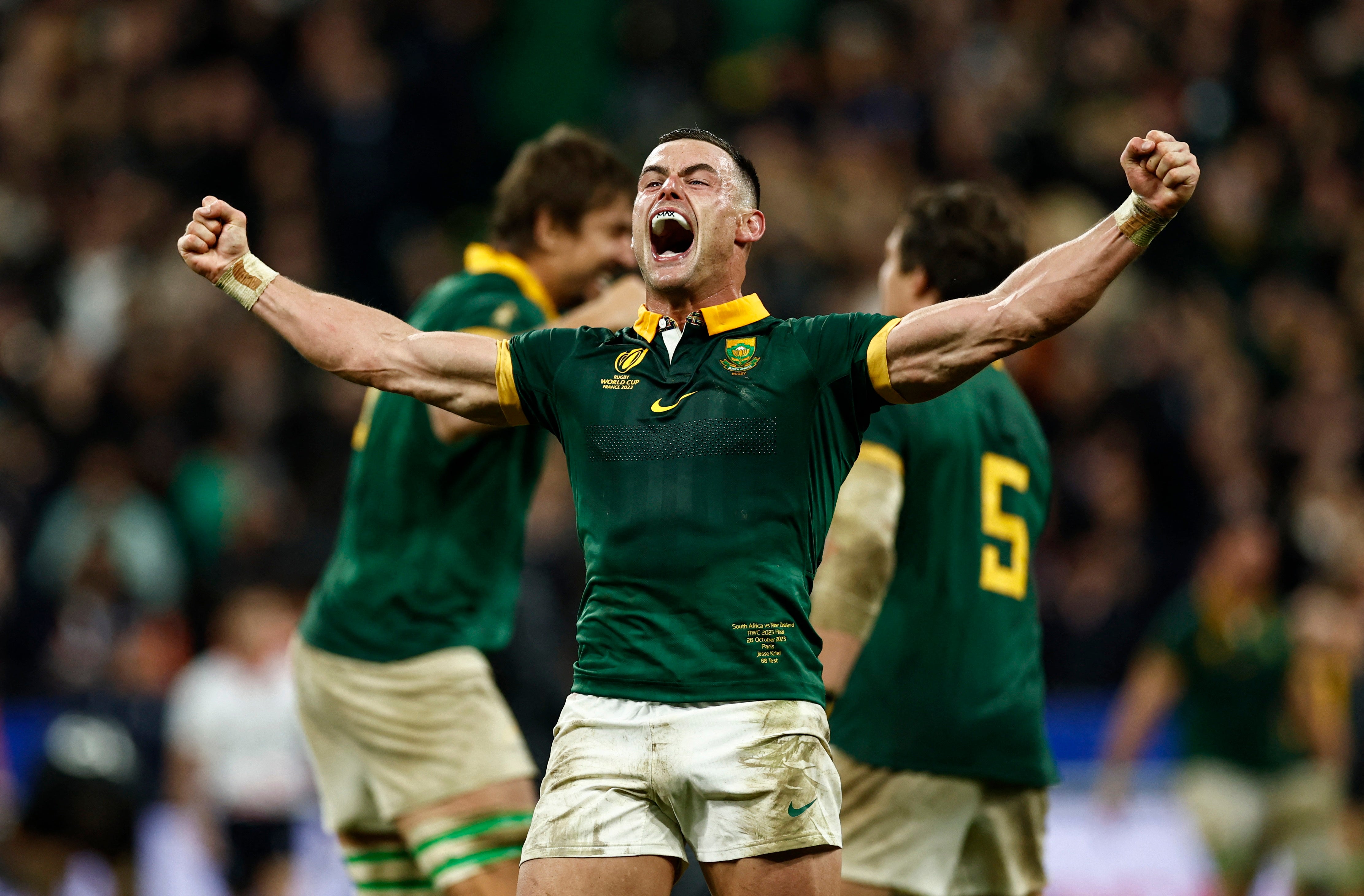 South Africa’s Jesse Kriel celebrates after winning the World Cup final