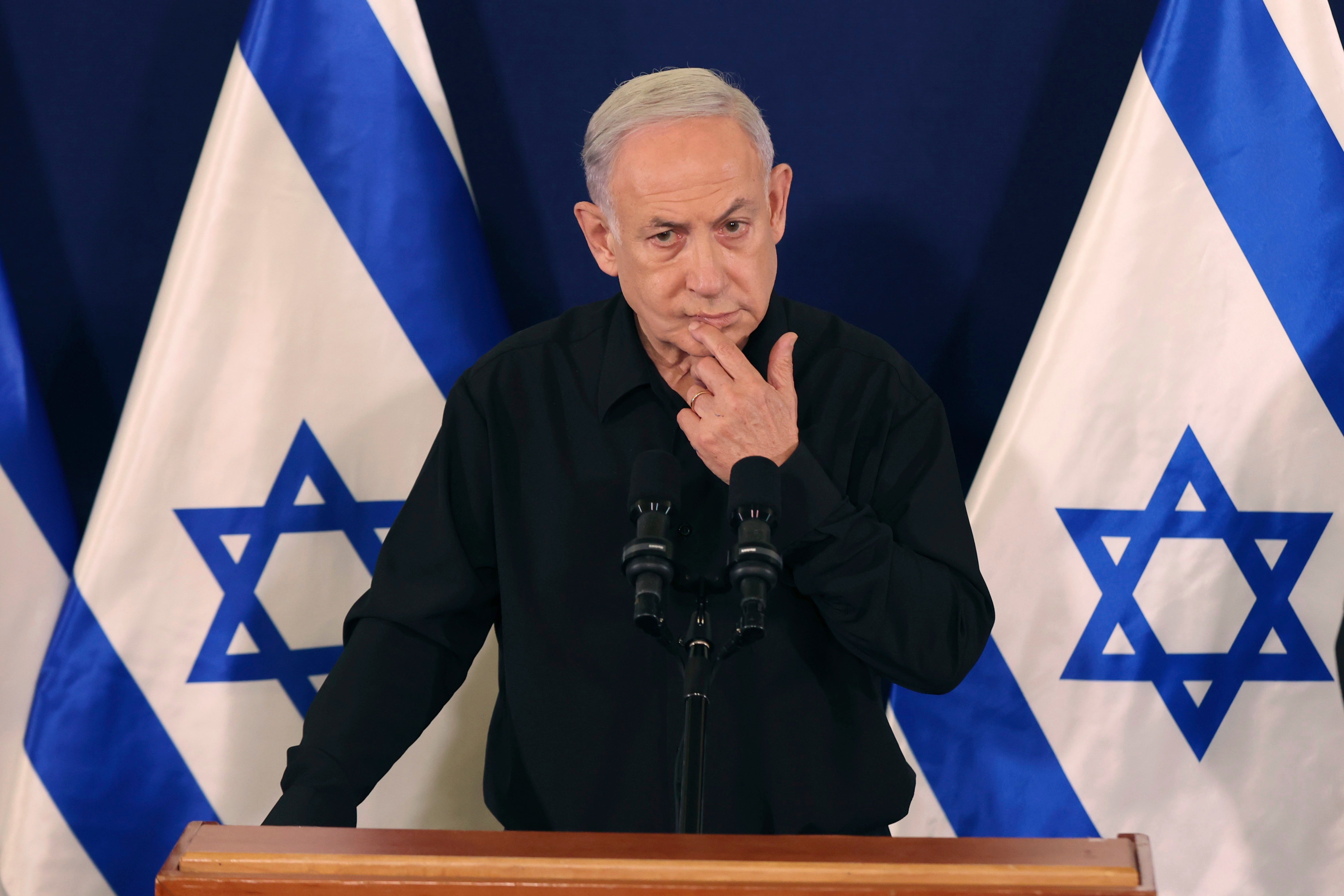 Benjamin Netanyahu responded angrily to suggestions that he should resign over Hamas’s attack