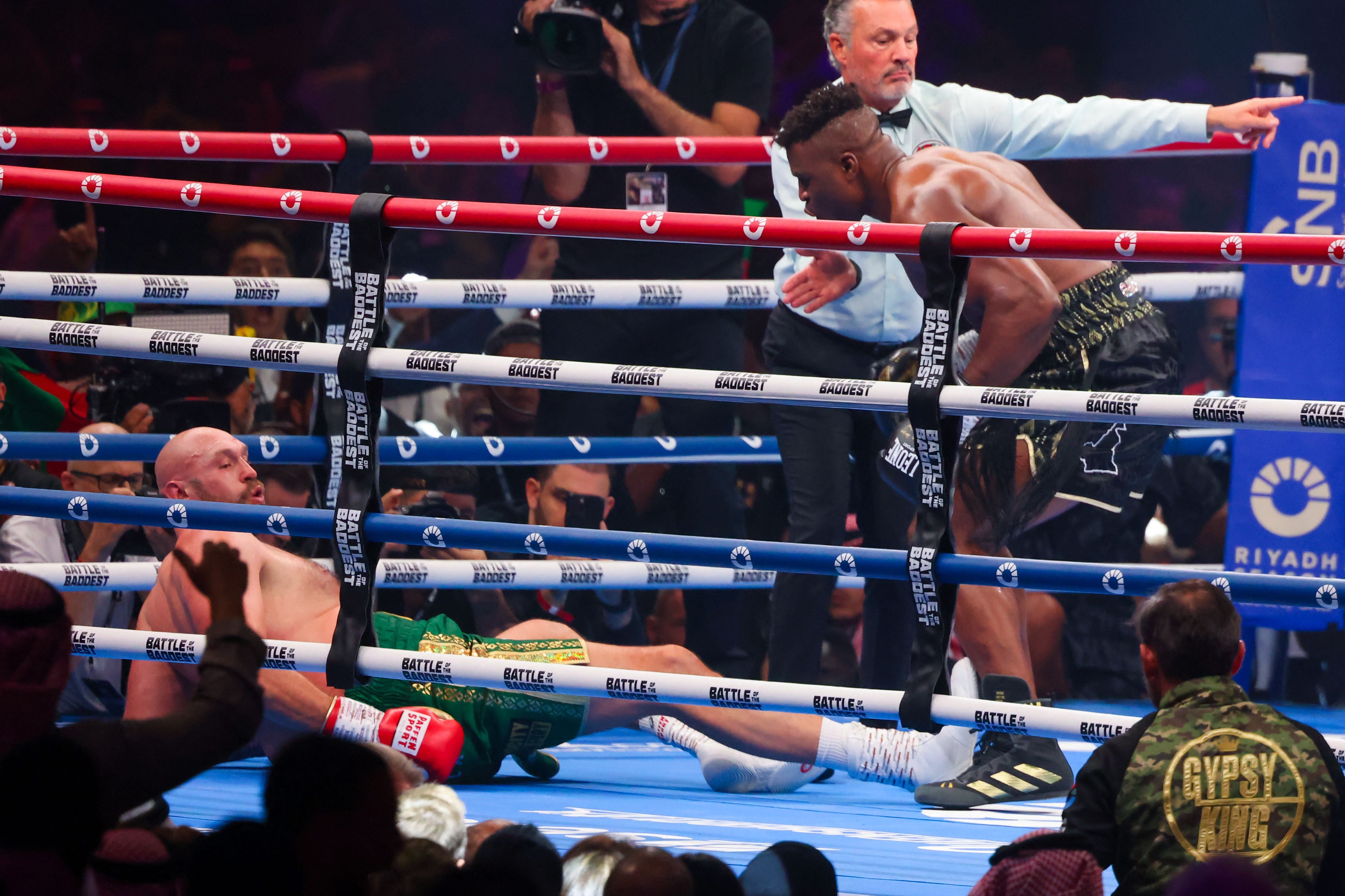 Francis Ngannou mocks Tyson Fury after knocking down the champion