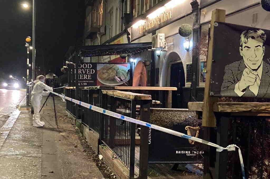 Police at the Lamb and Lion pub in Westcliff, Essex, where the attack took place.