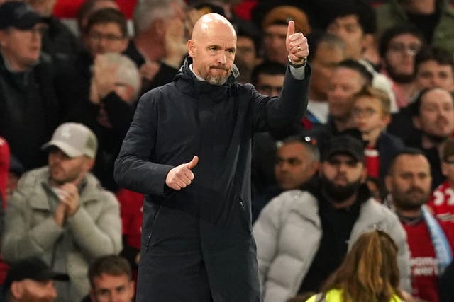 Erik ten Hag thinks Manchester United are ‘on the up’ despite the derby defeat (Martin Rickett/PA)