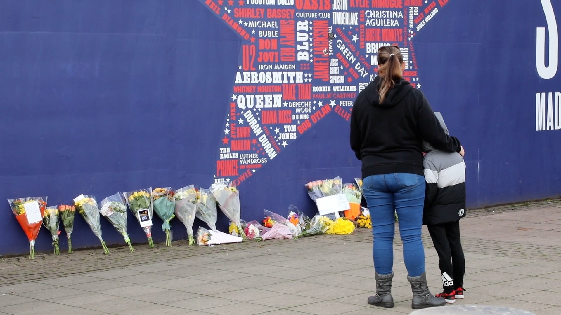 Tributes being laid outside the Sheffield arena where Johnson was killed