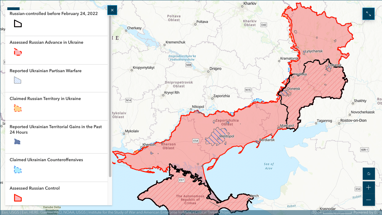 ISW map of Ukraine – Russian territories and front lines