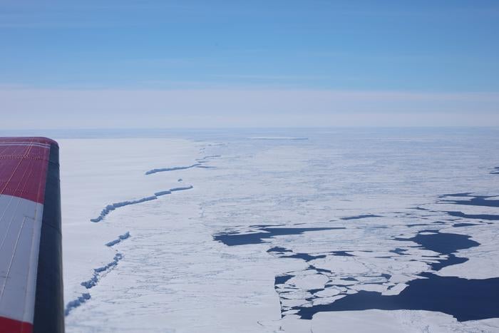 An aerial view of the Denman Glacier ice tongue in East Antarctica where researchers carried out their study