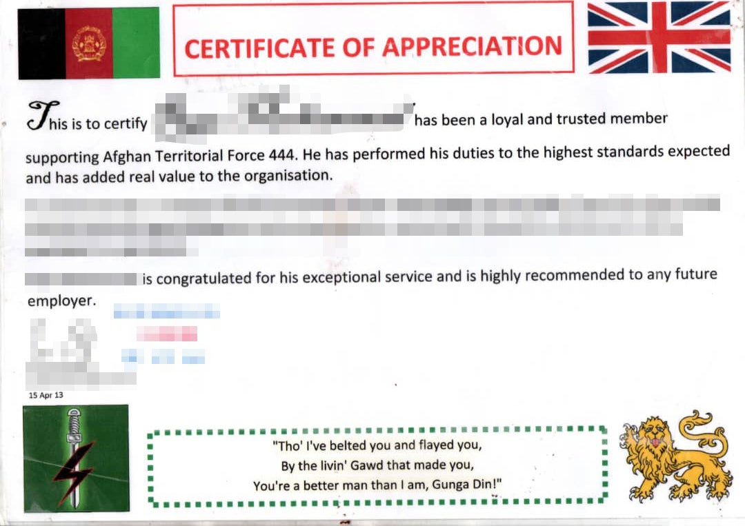One certificate of appreciation quoted Rudyard Kipling’s poem ‘Gunga Din’