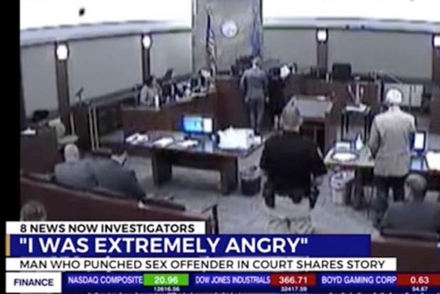 <p>Moment victim punches sex offender in court</p>