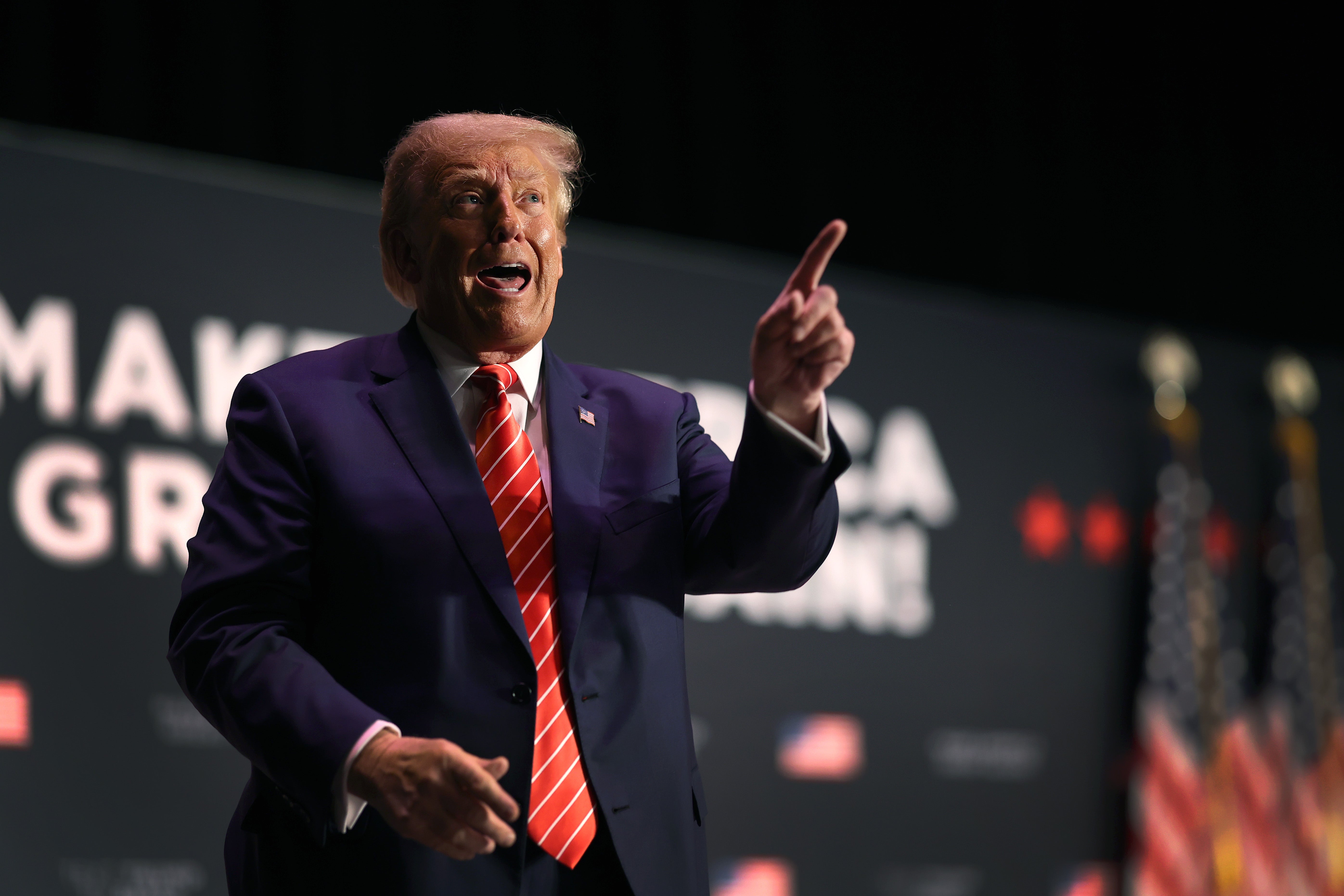 Republican presidential candidate Donald Trump hosts a campaign event at the Orpheum Theater on 29 October 2023 in Sioux City, Iowa