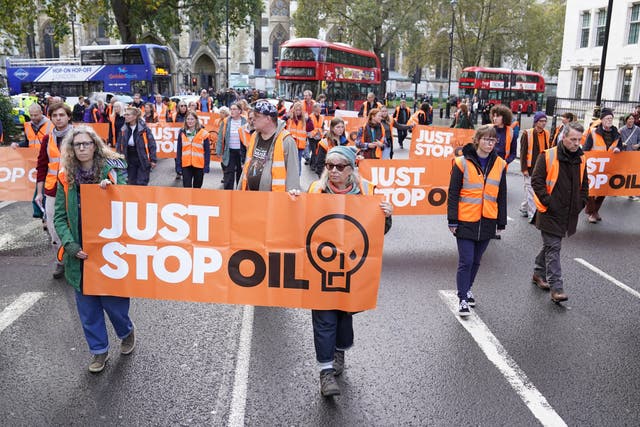 More than 60 Just Stop Oil protesters were arrested following a slow-march demonstration in Parliament Square (Stefan Rousseau/PA)