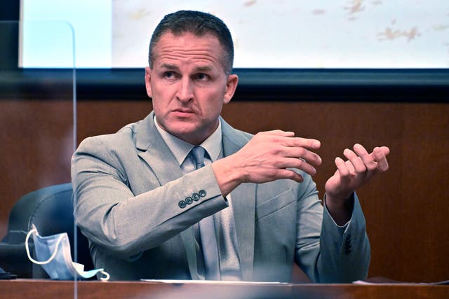 <p>Former Louisville Police officer Brett Hankison cross-examined in Louisville, Kentucky in March 2022</p>