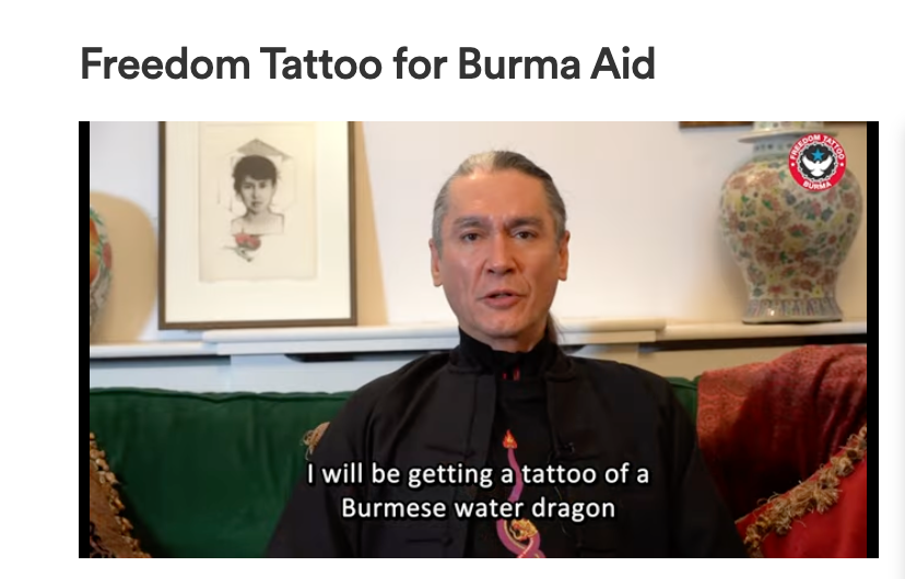 Oxford-born Kim Aris has joined forces with a charity urging people to get a tattoo in support of Myanmar and raise money for the millions displaced by the civil war