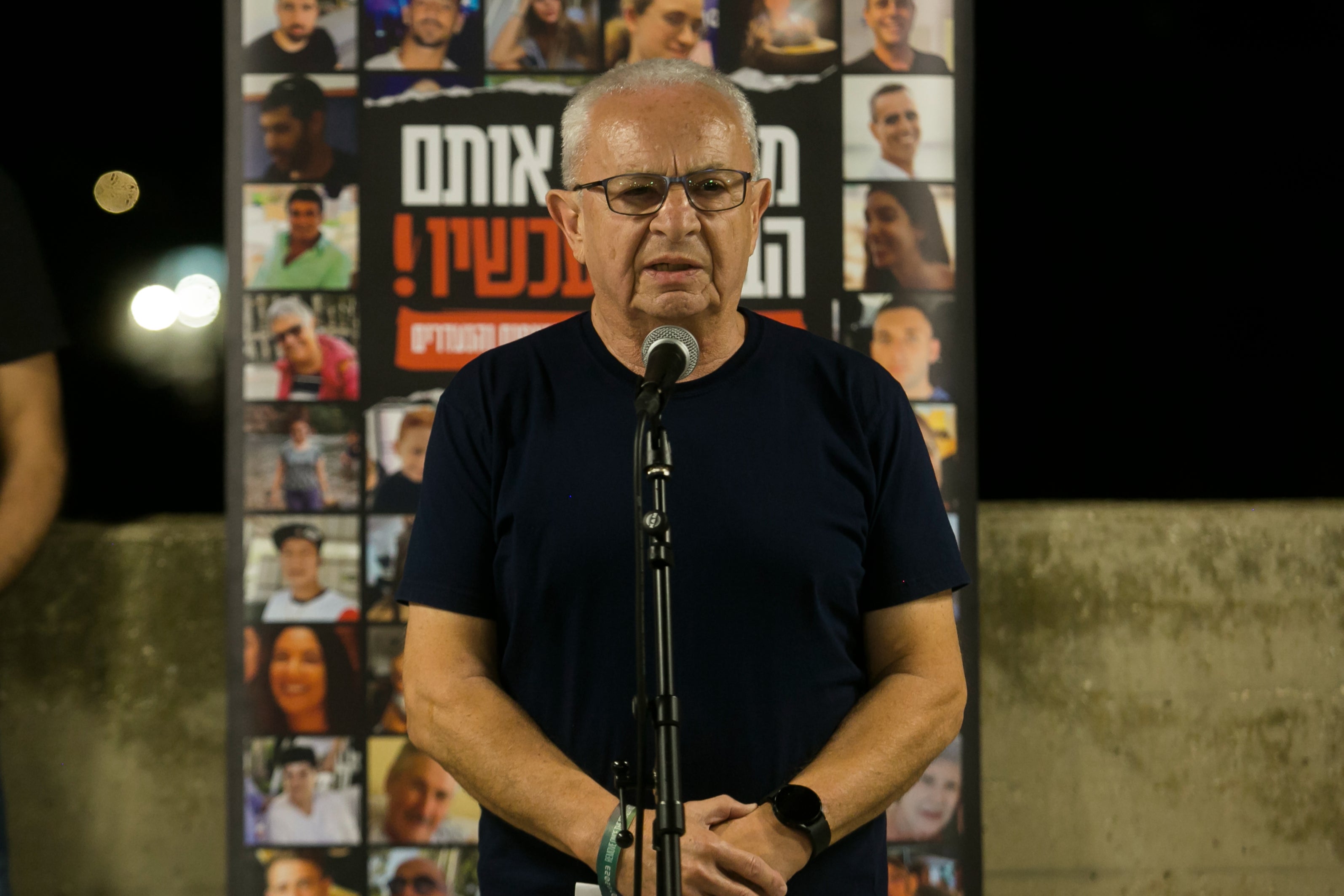 Ramos Aloni, father of hostage Danielle Aloni, who featured in the video released by Hamas, speaks at a press conference