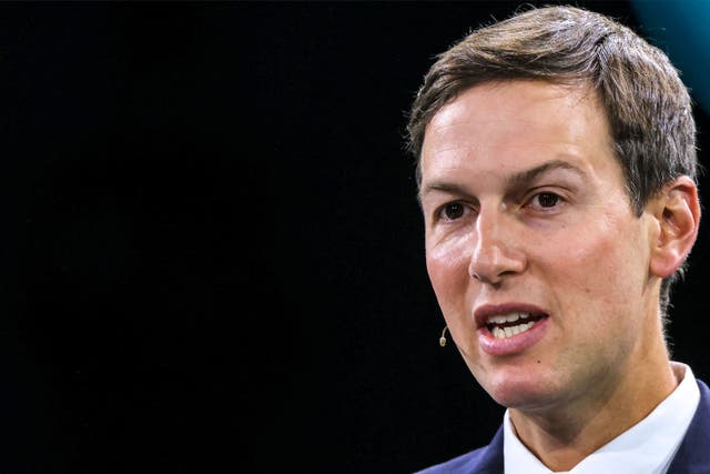 <p>Jared Kushner, adviser to former US president Donald Trump, speaks during a panel at the annual Future Investment Initiative (FII) conference in Riyadh on October 25, 2023</p>