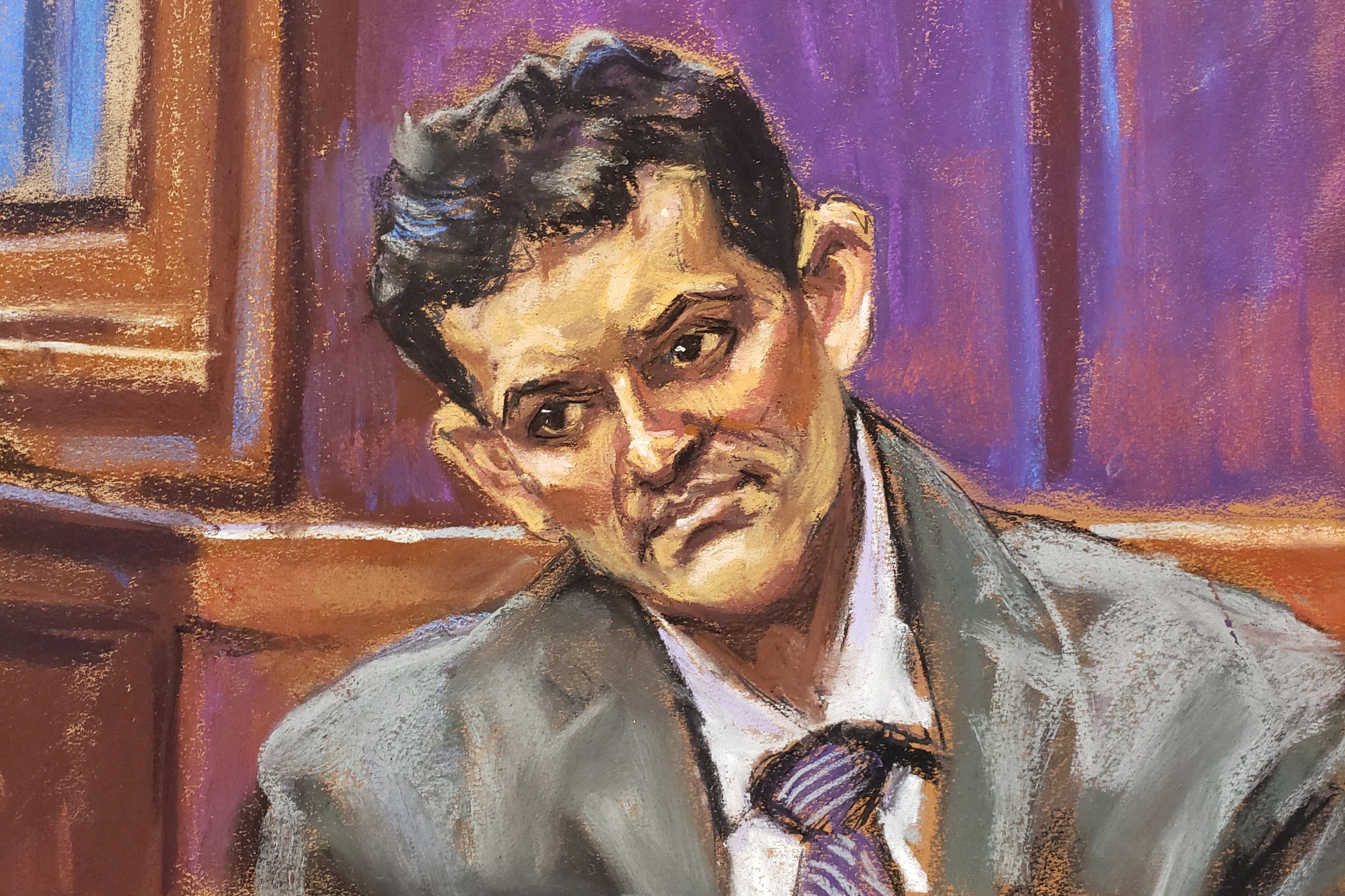 <p>Courtroom sketches of Sam Bankman-Fried’s trial, such as this one by artist Jane Rosenberg, have dominated online discussion of the trial  </p>